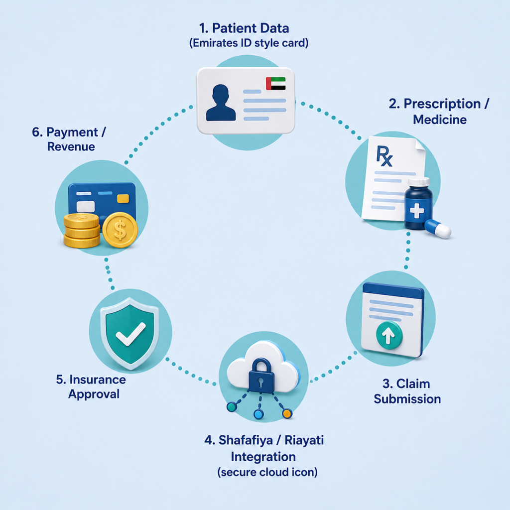Pharmacy Management Software Workflow in UAE – eClaim & Shafafiya Process